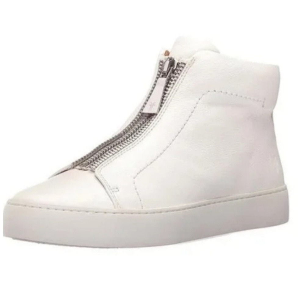 Frye Lena Front Zip White Leather High Top Sneakers Size 7 3471329-WHT